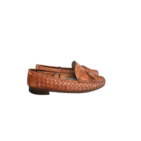 Vintage 80s Woven Leather MENS Tassel Loafers